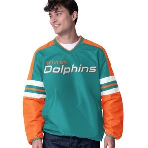 NWOT Miami Dolphins M-GIII High Heat V-Neck Pullover Windbreaker Size Small